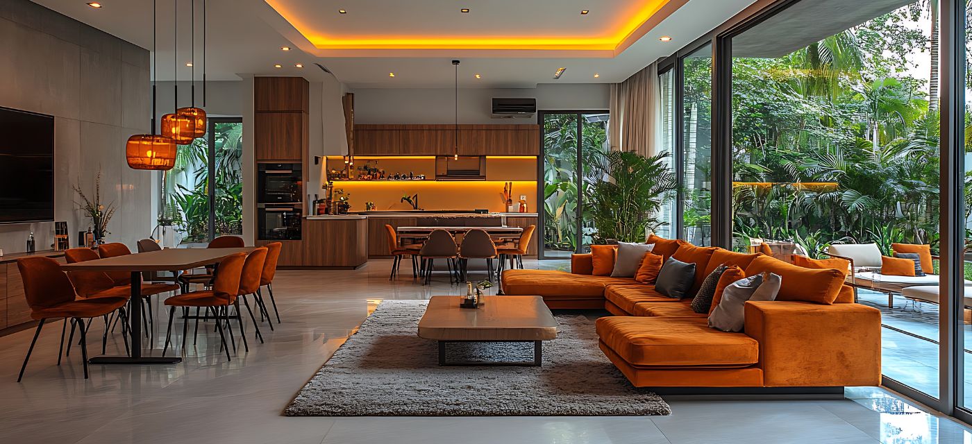 Societe Eclextique Immo living room with colorful contemporary styling
