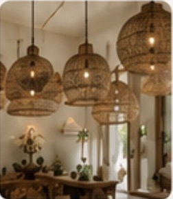 Woven lighting and natural textures in the showroom